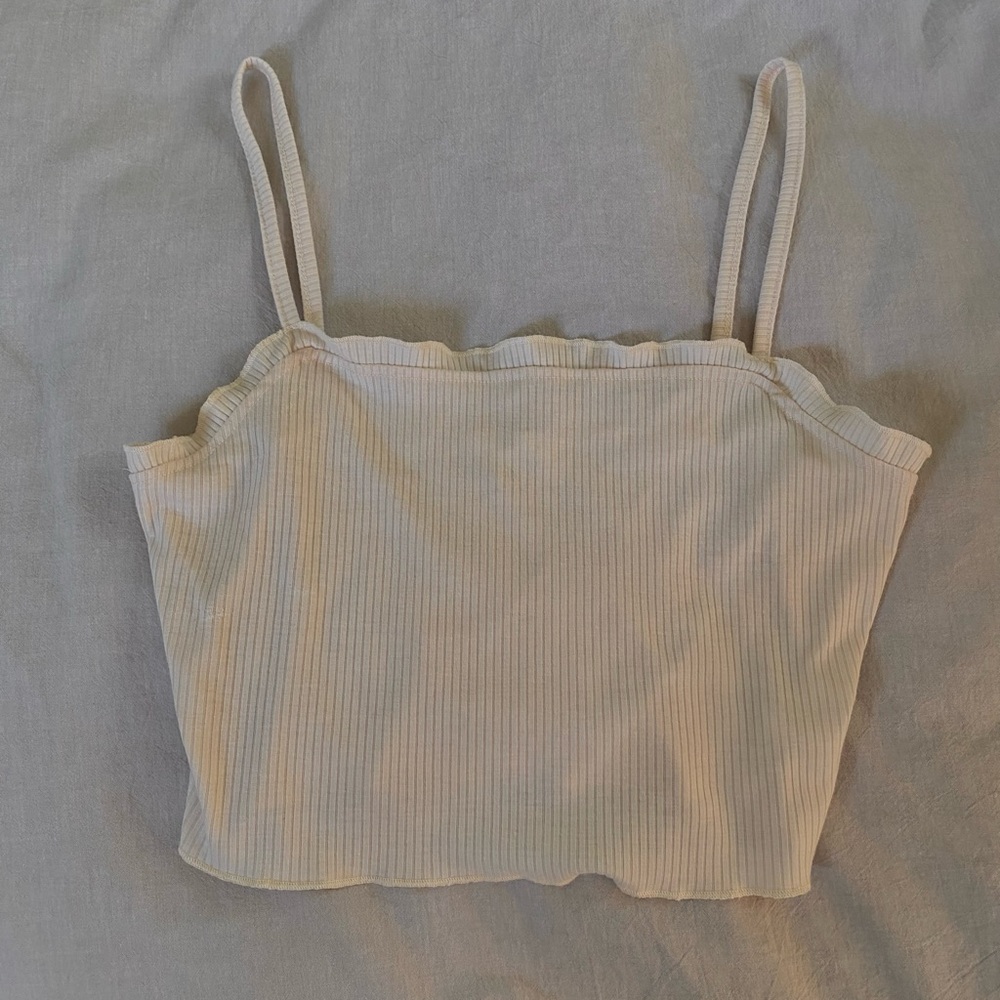 Cream Ribbed Crop Top